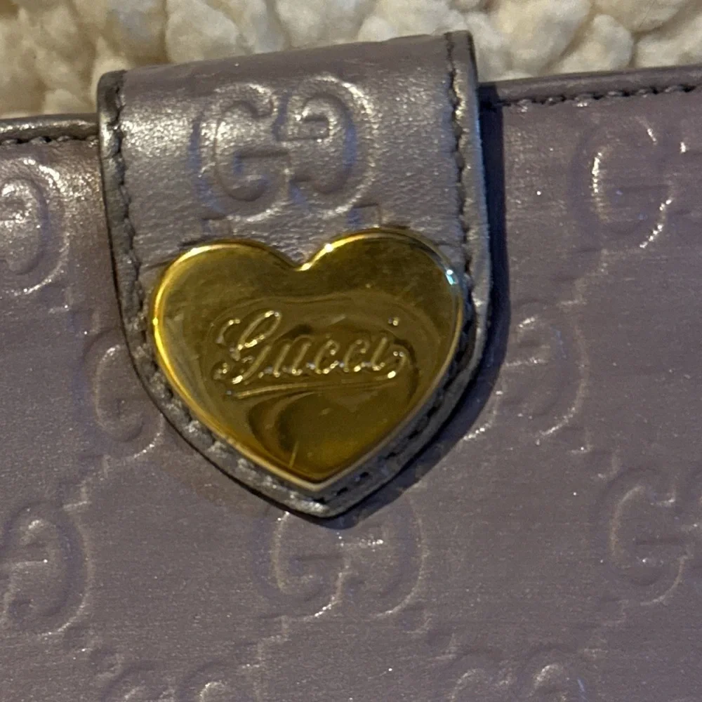Gucci Wallet Guccissima Leather Bifold Long Card Heart Logo Lilac - Picture 3 of 8